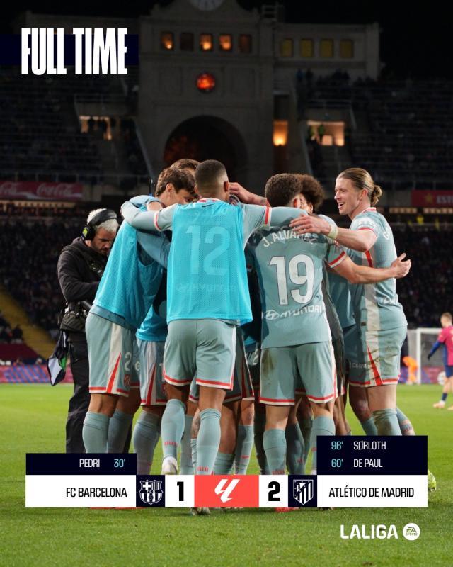 Kaiyun Sports-【西甲】巴萨1比2主场遭马竞逆转，瑟洛特替补绝杀